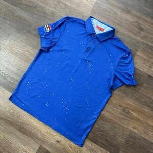 Redvanly Blue Geometric Polo Splatter Men's Sz L Pepsi Logo Company Golf